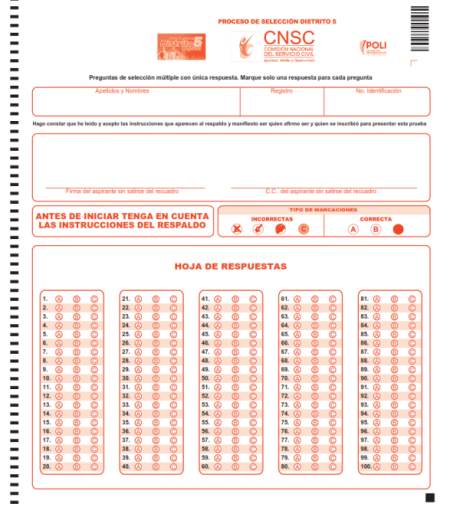 Cómo será la hoja de respuestas de las Pruebas Escritas del Concurso