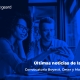 Imagen en fondo azul de dos personas sentadas al frente de un escritorio analizando información en una pantalla de un computador. En la imagen se lee el texto "Ultimas noticias de la CNSC Convocatoria Boyacá, Cesar y Mangdalena"